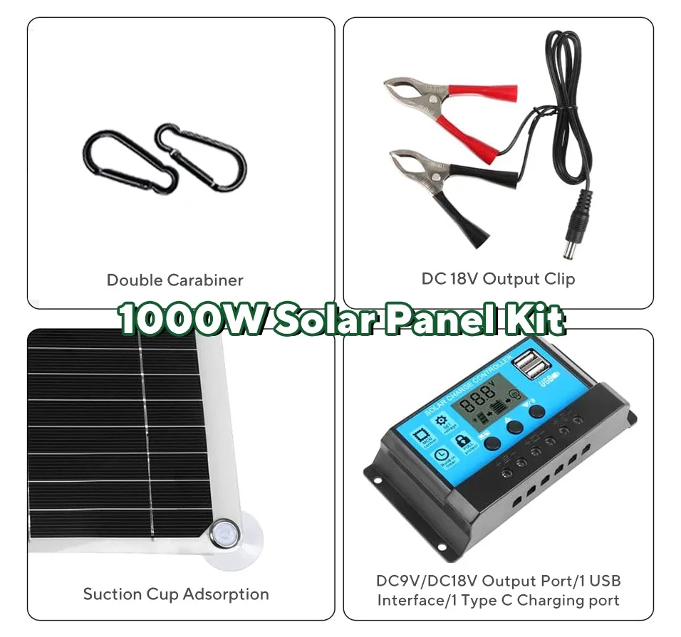 1000W Solar Panel Kit,12V Sola - Solar Emergency Charger 评论和价格