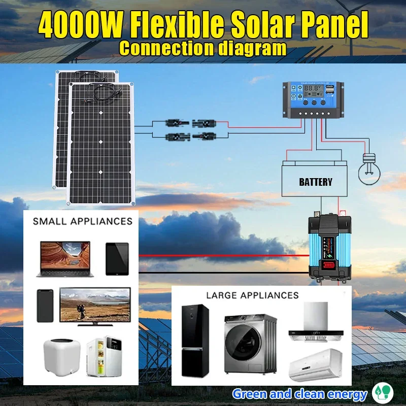 4000W Solar Panel Kit 12V To 1 - Solar Emergency Charger 评论和价格